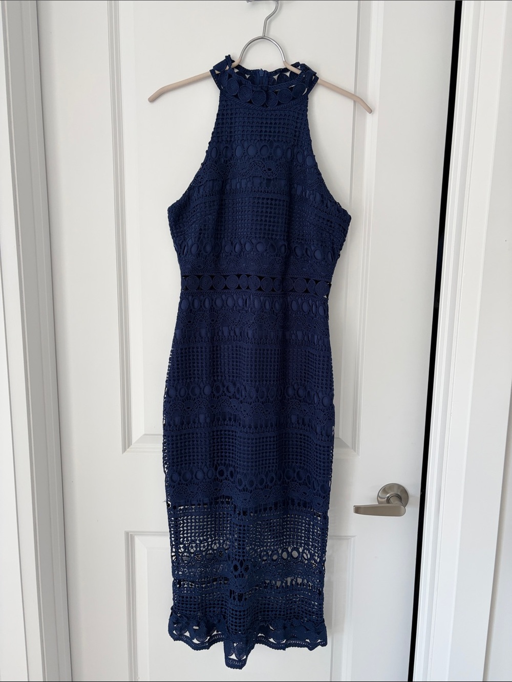 Crochet Halter Midi Dress in Navy - Women
